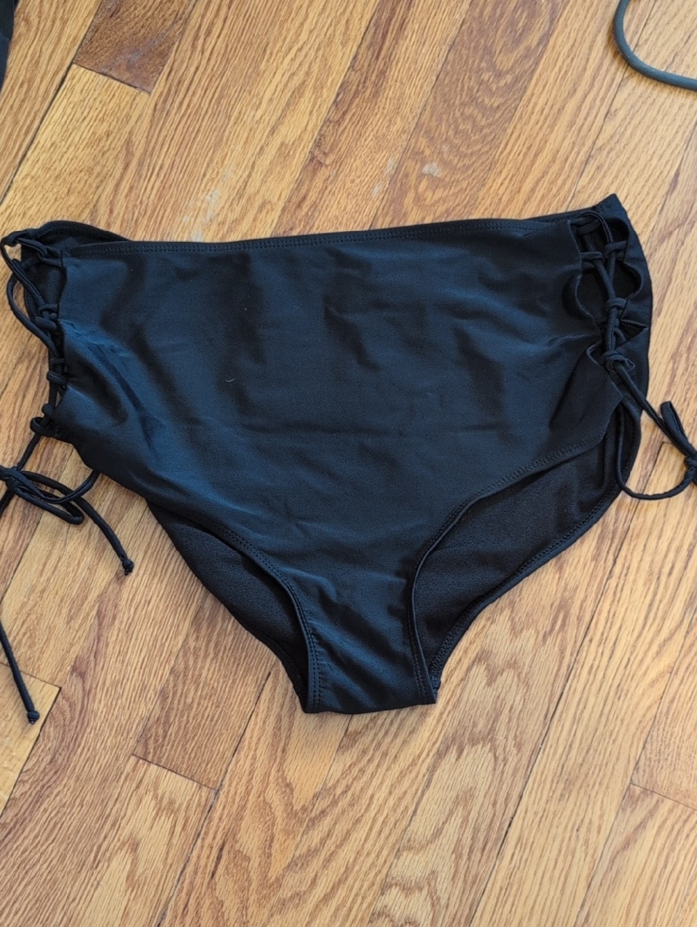 Source Unknown Black High-Waist Bikini Bottoms with Side Tie Detail